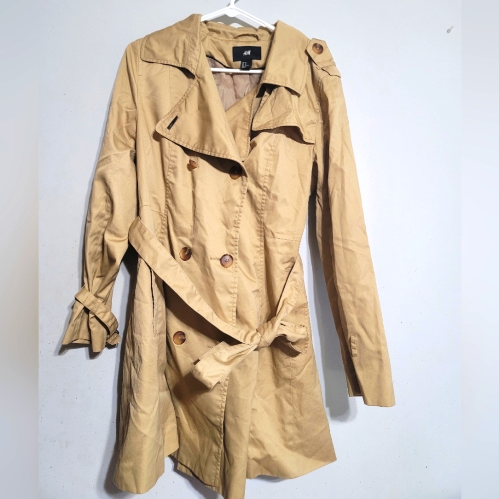 NWOT H&M Trench Coat Double Breasted Beige Tan Blogger Sz 16 XL Extra Large